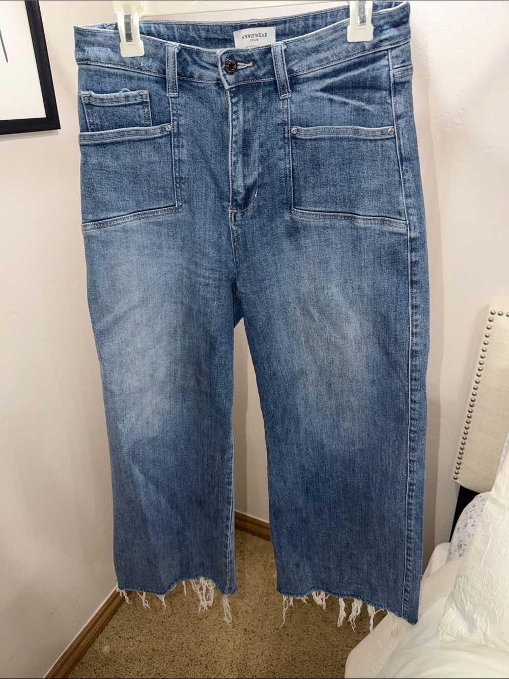 ANNIEWEAR High-Rise Wide-Leg Cropped Jeans in Blue